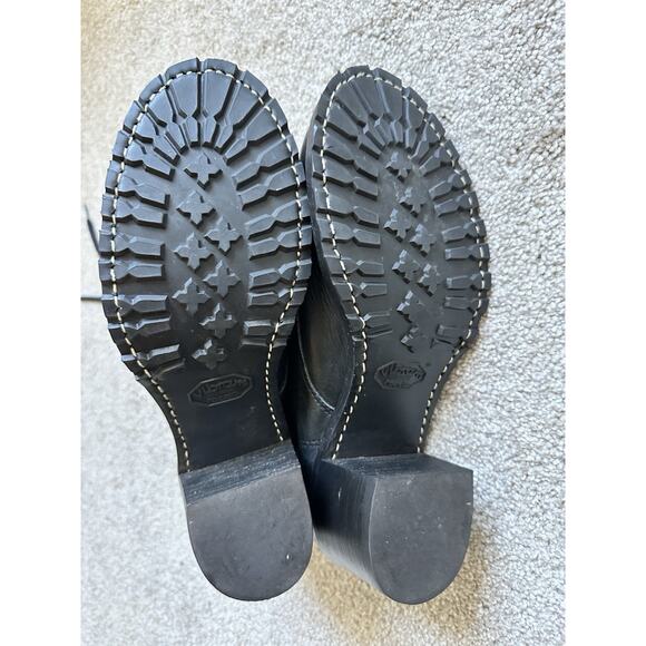 Frye Sabrina leather lace up 2" block heel ankle calf boots lug combat $438 - Picture 12 of 13